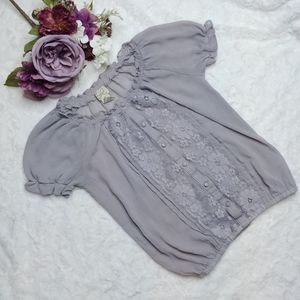 Eyelash Couture Grey Peasant Boho Top